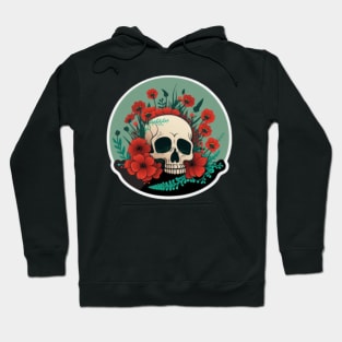 Skull head & red flowers Illustration Hoodie